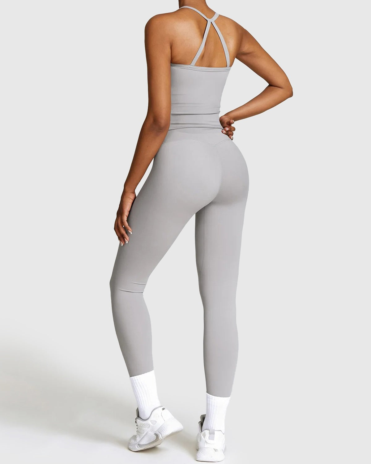 Light Grey Seamless Leggings & Strap Tank Top