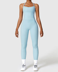 Pale Blue Seamless Leggings & Strap Tank Top