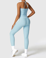 Blue Seamless Leggings & Strap Tank Top