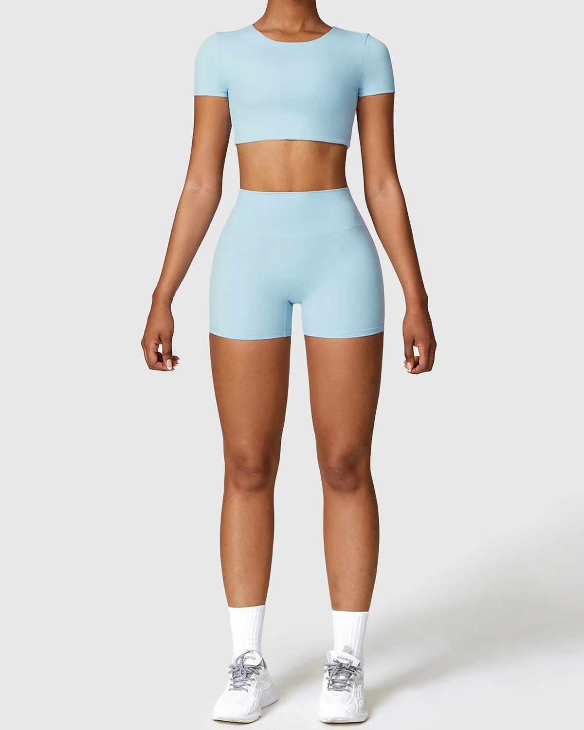 Pale Blue Seamless Shorts & Crop Top 