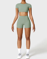 Basil Green Seamless Shorts & Crop Top 