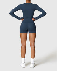 Deep Blue Seamless Shorts & Long Sleeve Top