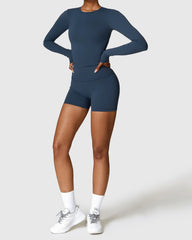 Navy Blue Seamless Shorts & Long Sleeve Top