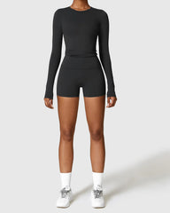 Black Seamless Shorts & Long Sleeve Top 