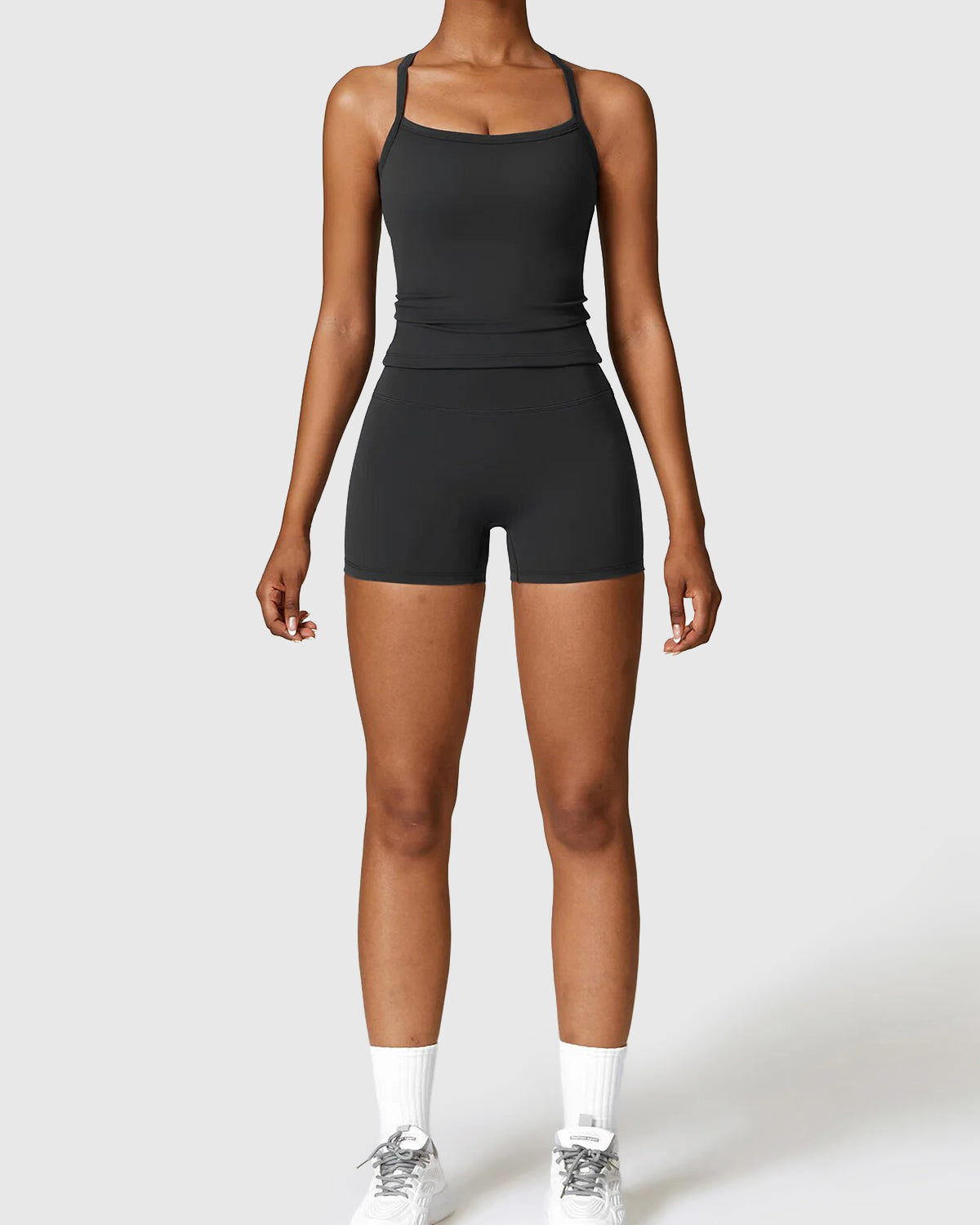 Black Seamless Shorts & Strap Tank Top