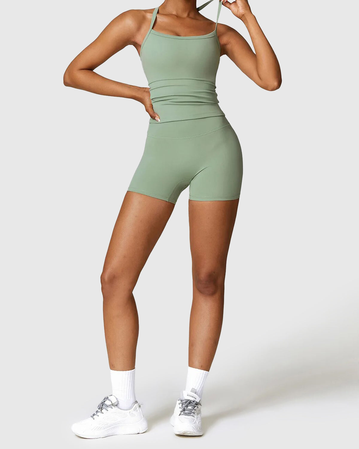 Basil Green Seamless Shorts & Strap Tank Top