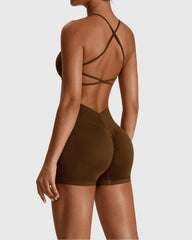 Cross Back Sports Bra in Brown