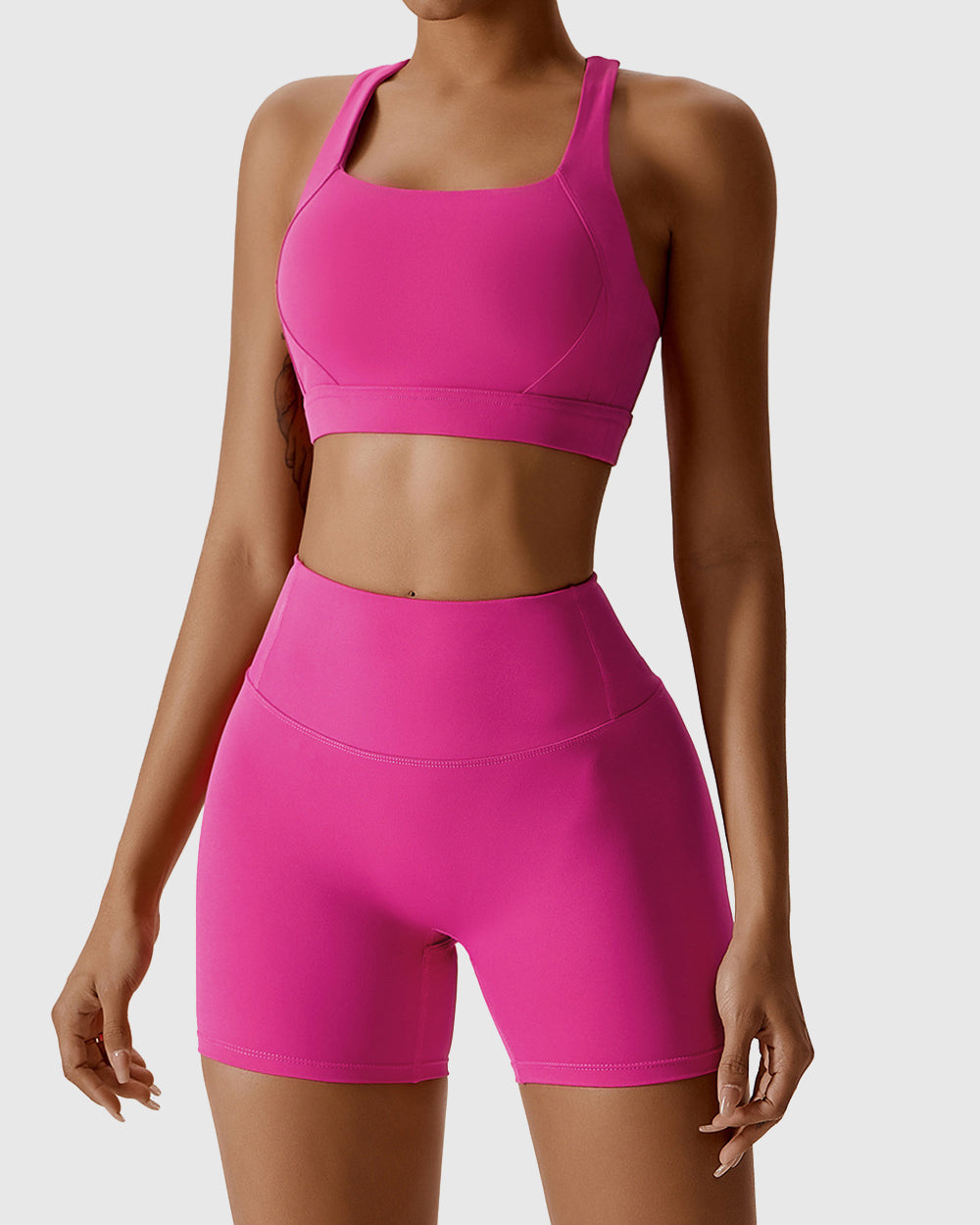 Pink Wide Strap Crisscross Sports Bra