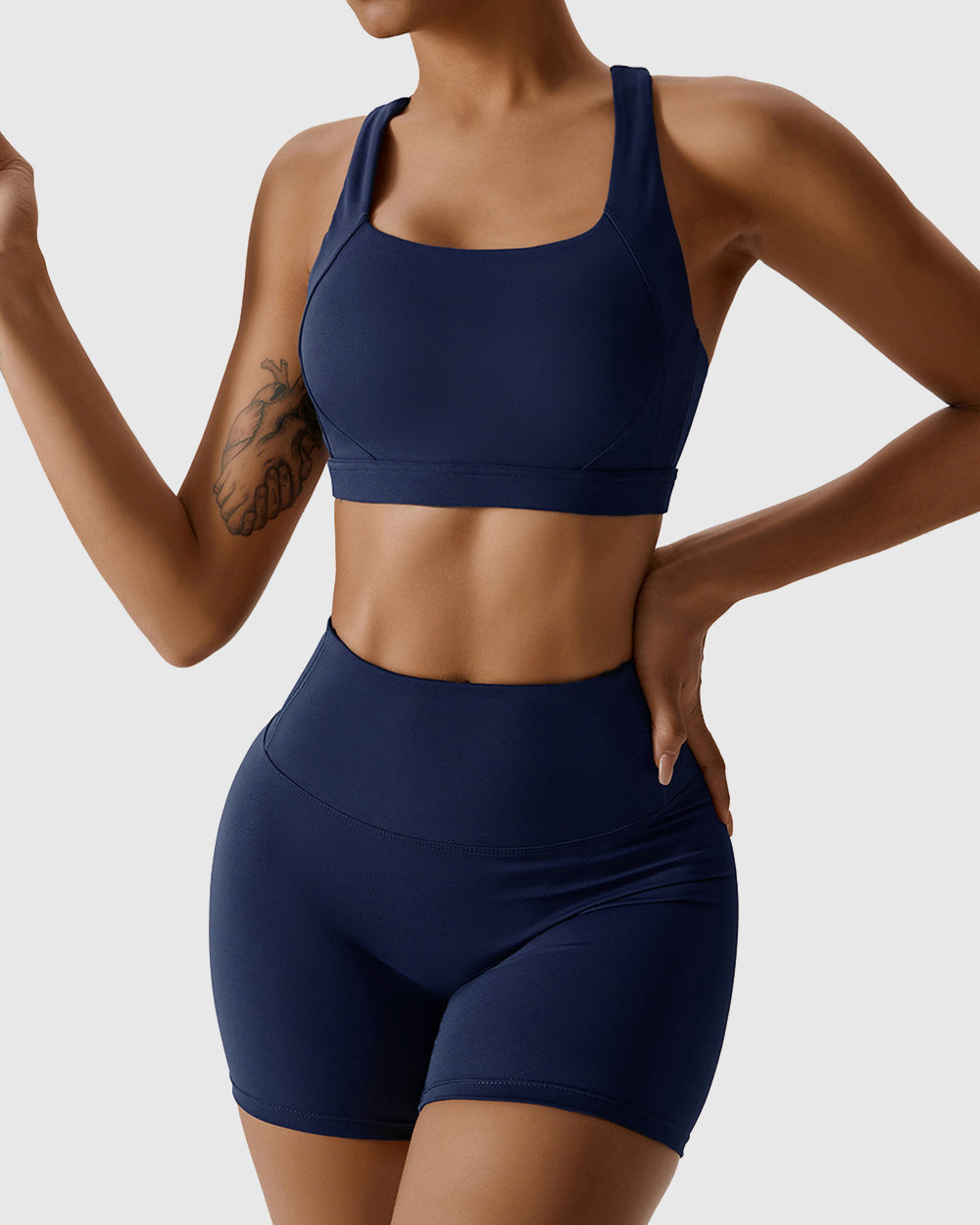 Deep Blue Wide Strap Crisscross Sports Bra