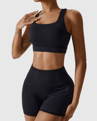 Black Wide Strap Crisscross Sports Bra